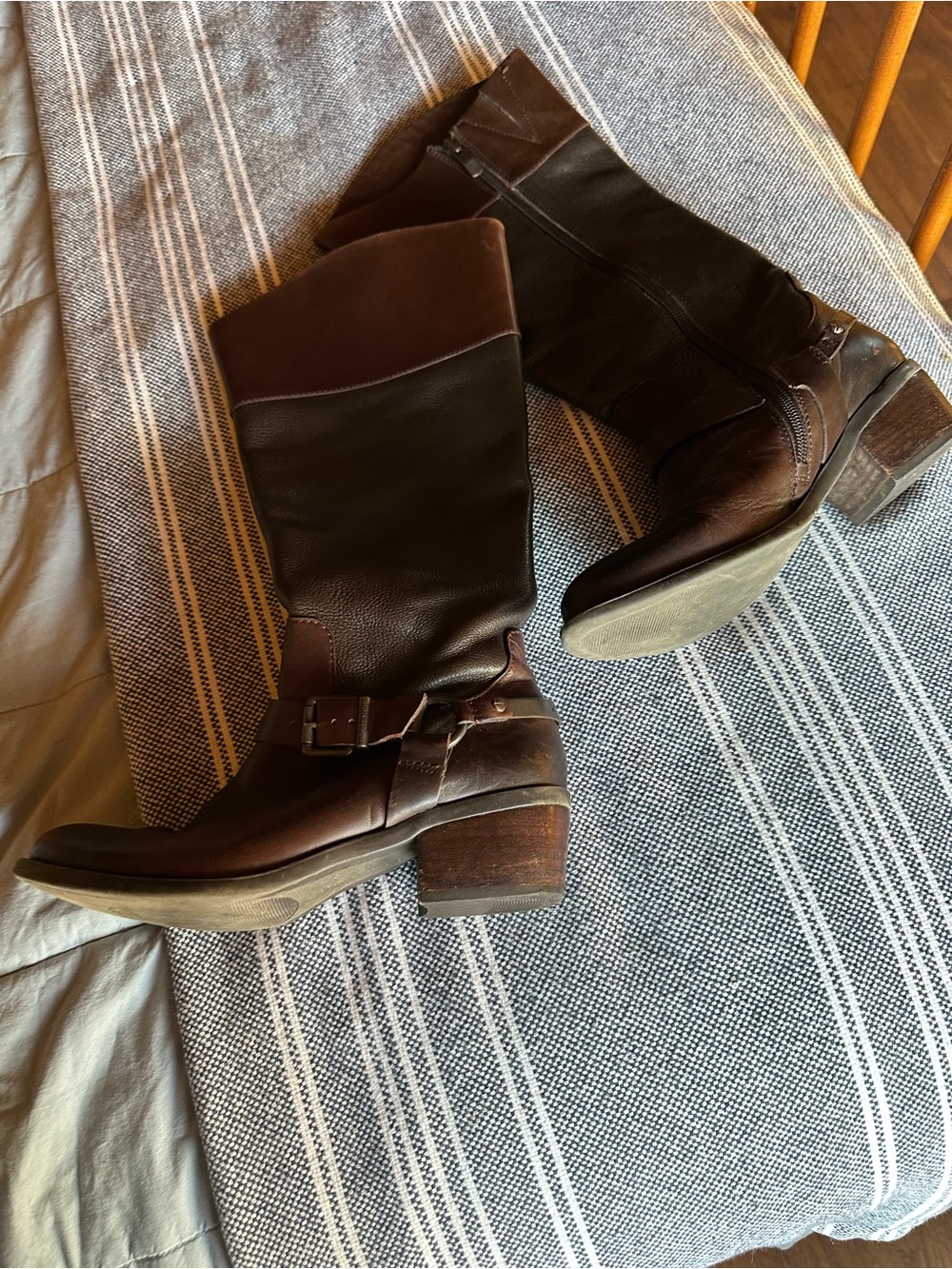 Vince Camuto Two-Tone Brown Leather Tall Riding Boots